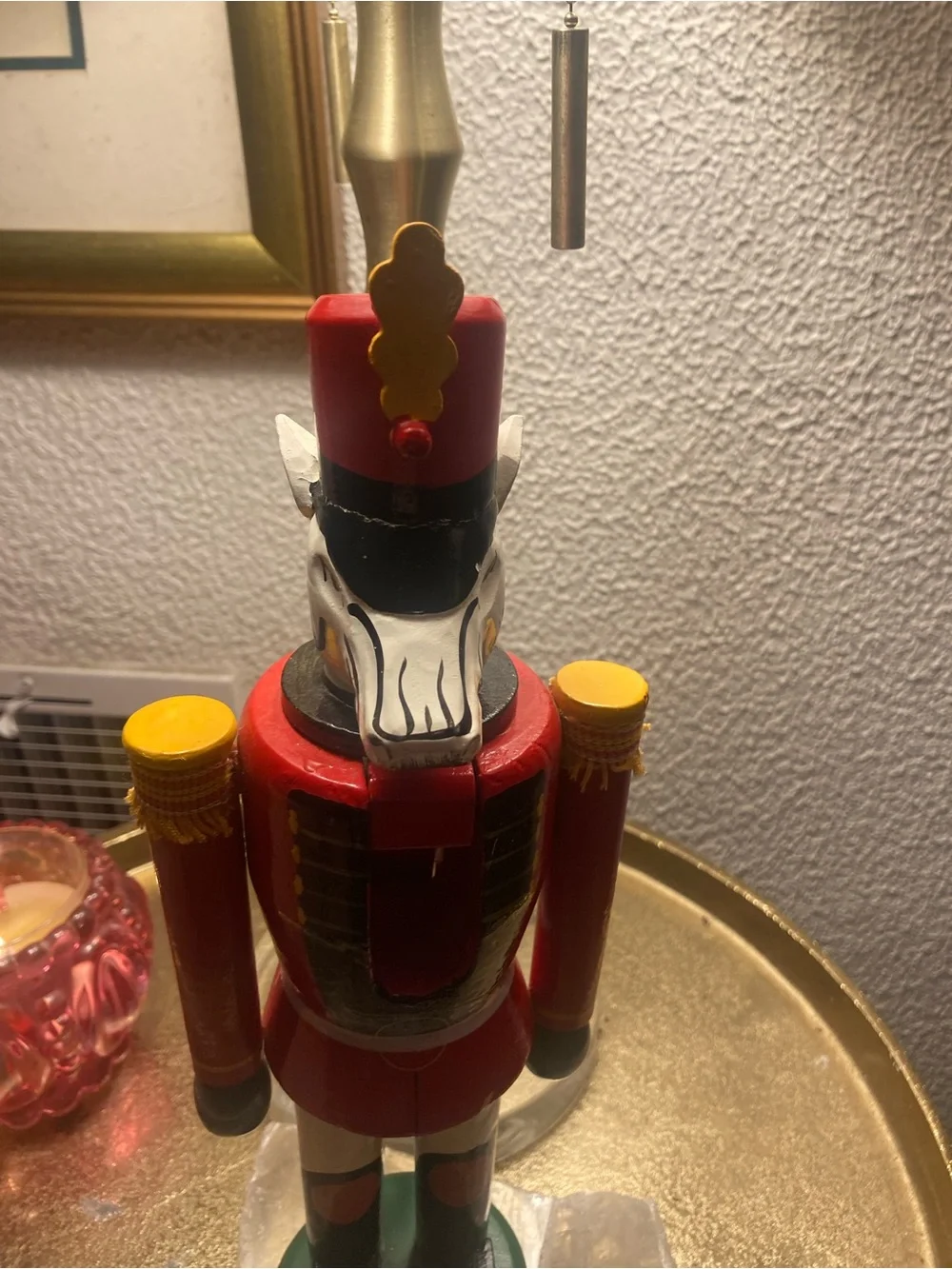 SWANK Red and Green Festive Wooden Nutcracker with Gold Trim